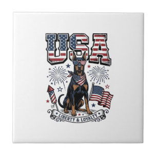 Patriotic Doberman USA Vintage Engraving Shirt Des Tile