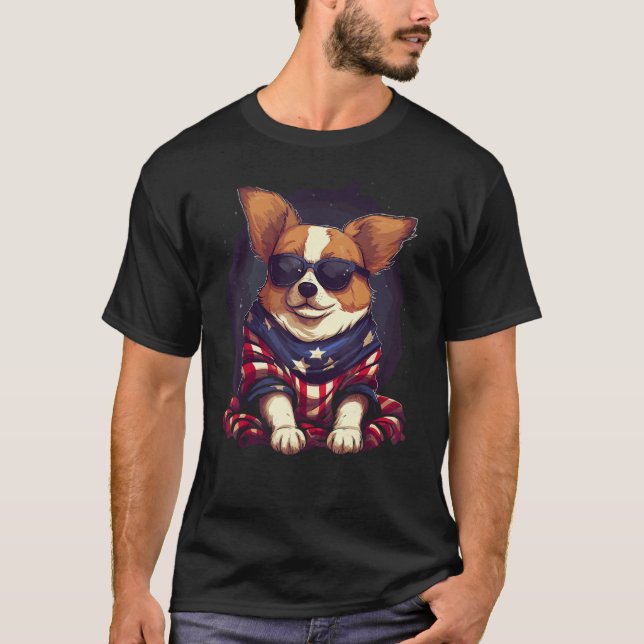 Patriotic Dog 4th Of July T-Shirt (Front)