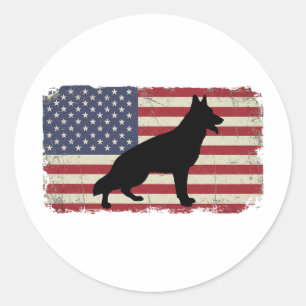 Patriotic DOG American Flag Vintage Classic Round Sticker
