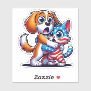 Patriotic Dog and Cat in Shock Sticker