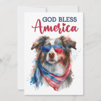 Patriotic Dog-Australian Shepherd 4th Of July Card
