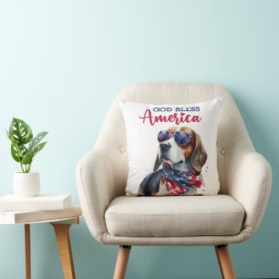 Patriotic Dog-Beagle Throw Pillow