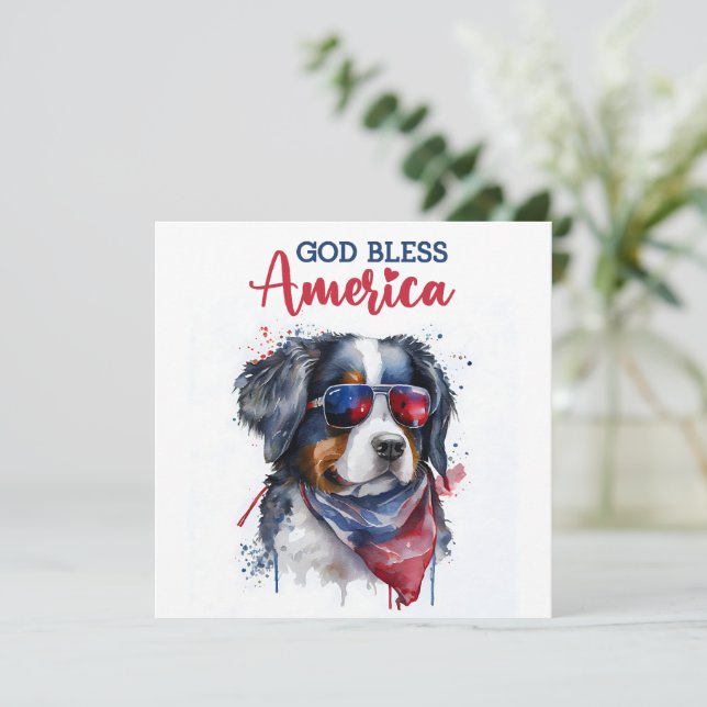 Patriotic Dog-Bernese 4th of July Card (Standing Front)