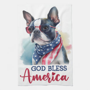 Patriotic Dog-Boston Terrier Kitchen Towel