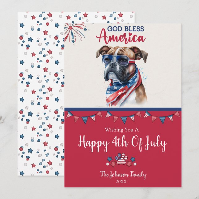 Patriotic Dog- Boxer 4th Of July Card (Front/Back)