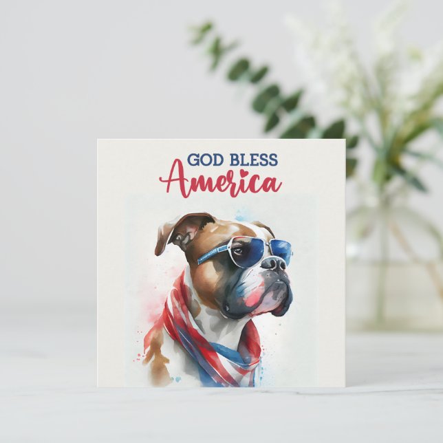 Patriotic Dog-Boxer 4th of July Card (Standing Front)