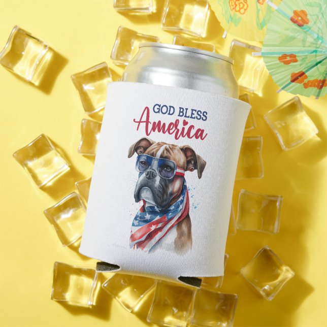 Patriotic Dog-Boxer Can Cooler (In Situ Summer)