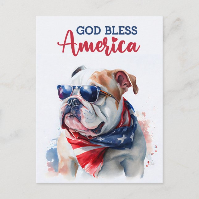 Patriotic Dog-Bulldog, God Bless America Postcard (Front)