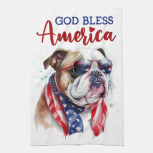 Patriotic Dog-Bulldog Kitchen Towel