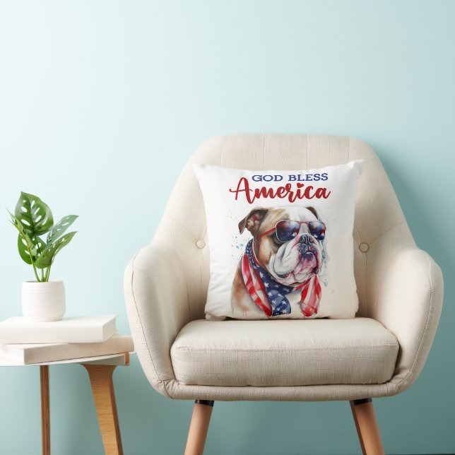 Patriotic Dog-Bulldog Throw Pillow (Chair)