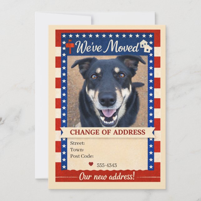 Patriotic Dog Change of Address Card (Front)