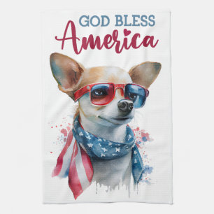 Patriotic Dog-Chihuahua Kitchen Towel