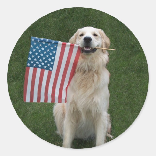 Patriotic Dog Classic Round Sticker (Front)