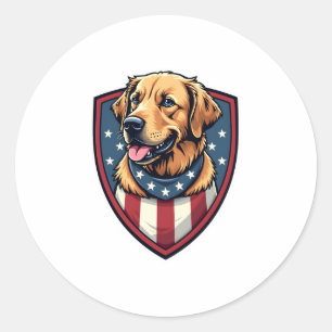 Patriotic Dog Dad Golden Retriever Engraving Shirt Classic Round Sticker