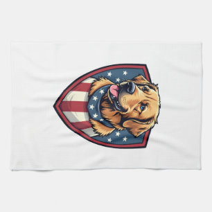 Patriotic Dog Dad Golden Retriever Engraving Shirt Kitchen Towel