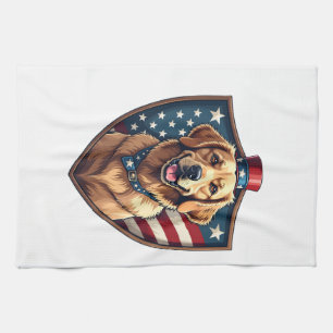 Patriotic Dog Dad Golden Retriever Engraving Shirt Kitchen Towel