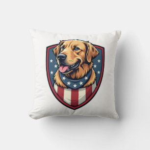 Patriotic Dog Dad Golden Retriever Engraving Shirt Throw Pillow