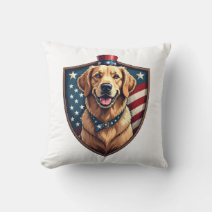 Patriotic Dog Dad Golden Retriever Engraving Shirt Throw Pillow