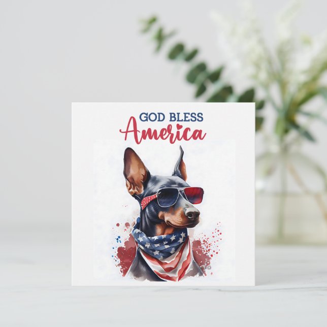 Patriotic Dog- Doberman 4th of July Card (Standing Front)
