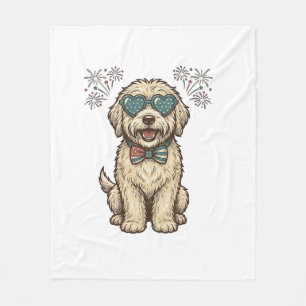Patriotic Dog Fireworks Vintage Shirt Design (2)_1 Fleece Blanket