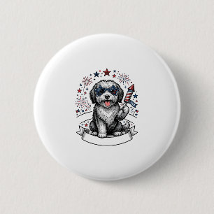 Patriotic Dog Fireworks Vintage Vector Shirt_1 2 Inch Round Button