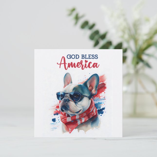 Patriotic Dog- French Bulldog 4th of July Card (Standing Front)