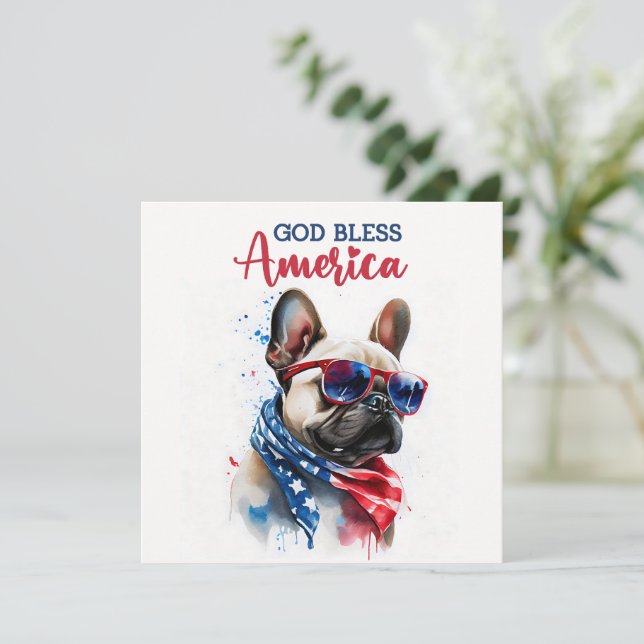 Patriotic Dog- French Bulldog 4th of July Card (Standing Front)