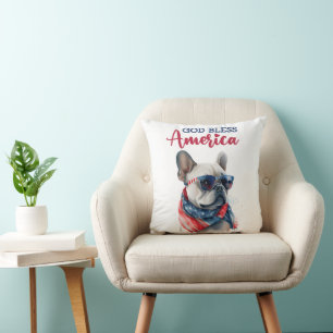 Patriotic Dog- French Bulldog Throw Pillow