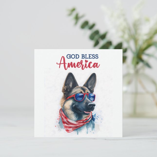 Patriotic Dog-German Shepherd 4th of July Card (Standing Front)
