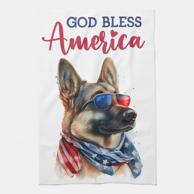 Patriotic Dog-German Shepherd Kitchen Towel (Vertical)