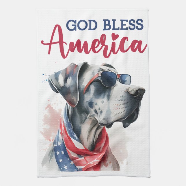 Patriotic Dog-Great Dane Kitchen Towel (Vertical)