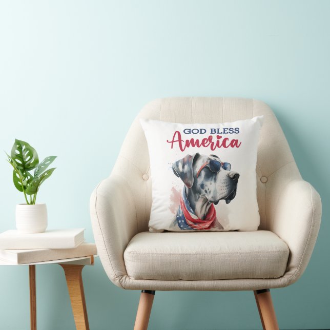 Patriotic Dog-Great Dane Throw Pillow (Chair)
