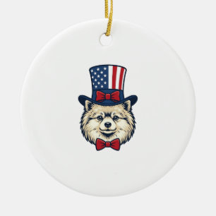 Patriotic Dog Head Vintage Engraving Vector Design Ceramic Ornament