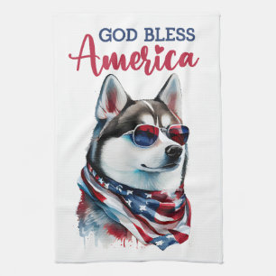Patriotic Dog-Husky Kitchen Towel