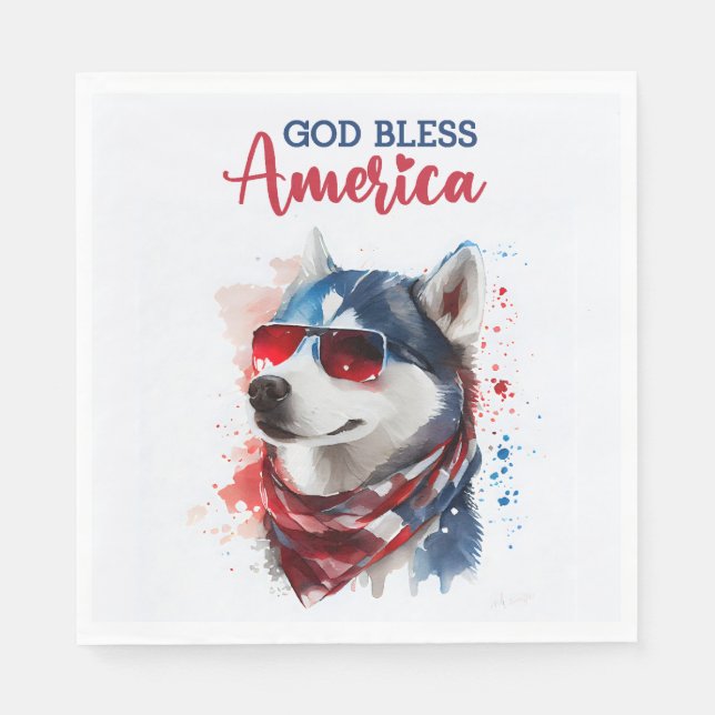 Patriotic Dog-Husky Napkin (Front)