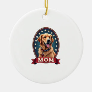 Patriotic Dog Mom Golden Retriever Vintage Tee 4 Ceramic Ornament