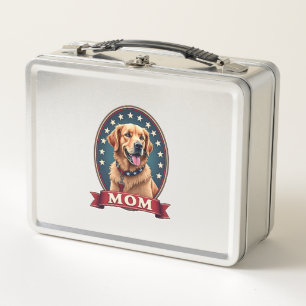 Patriotic Dog Mom Golden Retriever Vintage Tee 4 Metal Lunch Box