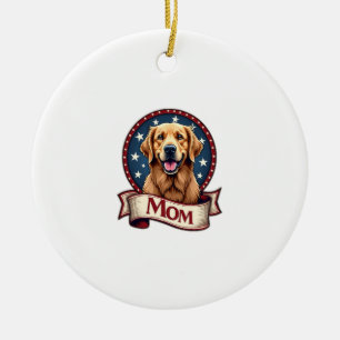 Patriotic Dog Mom Golden Retriever Vintage Tee Ceramic Ornament