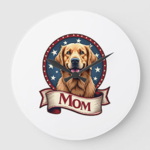 Patriotic Dog Mom Golden Retriever Vintage Tee Large Clock
