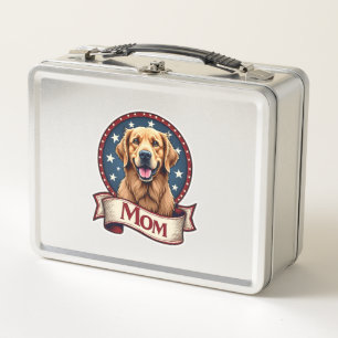 Patriotic Dog Mom Golden Retriever Vintage Tee Metal Lunch Box