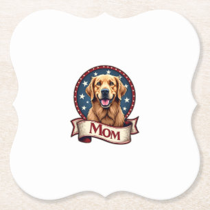 Patriotic Dog Mom Golden Retriever Vintage Tee Paper Coaster