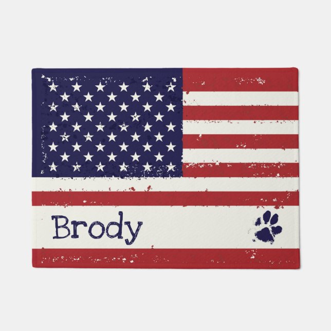 Patriotic Dog Placemat - USA Flag  American Flag Doormat (Front)