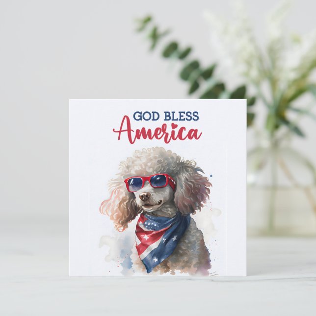 Patriotic Dog-Poodle 4th of July Card (Standing Front)