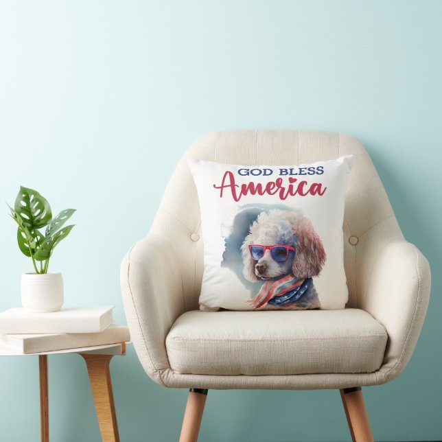 Patriotic Dog-Poodle Throw Pillow (Chair)