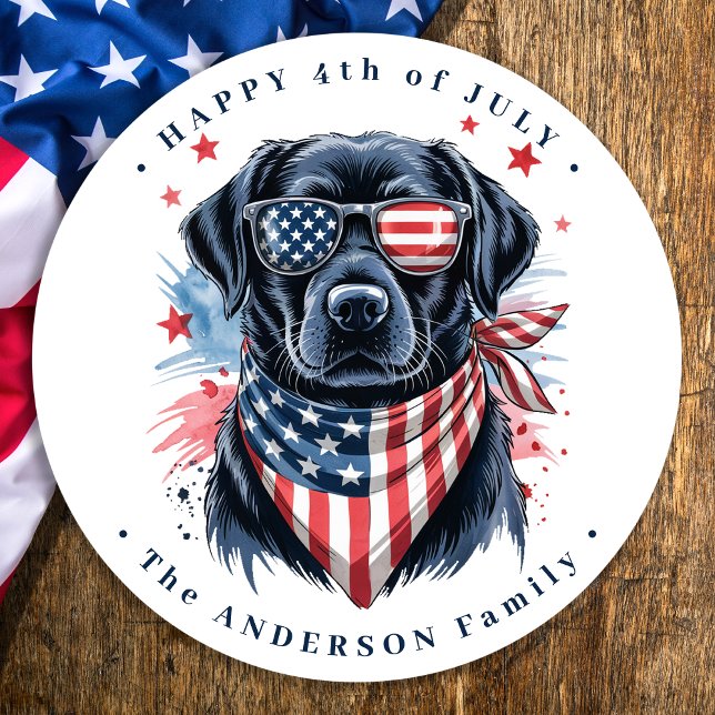 Patriotic Dog Red White Blue Labrador 4th Of July  Classic Round Sticker (Creator Uploaded)