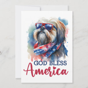 Patriotic Dog- Shih Tzu 4th of July Card