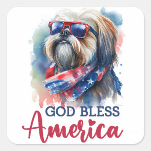 Patriotic Dog-Shih tzu Square Sticker