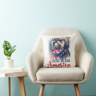 Patriotic Dog-Shih tzu Throw Pillow