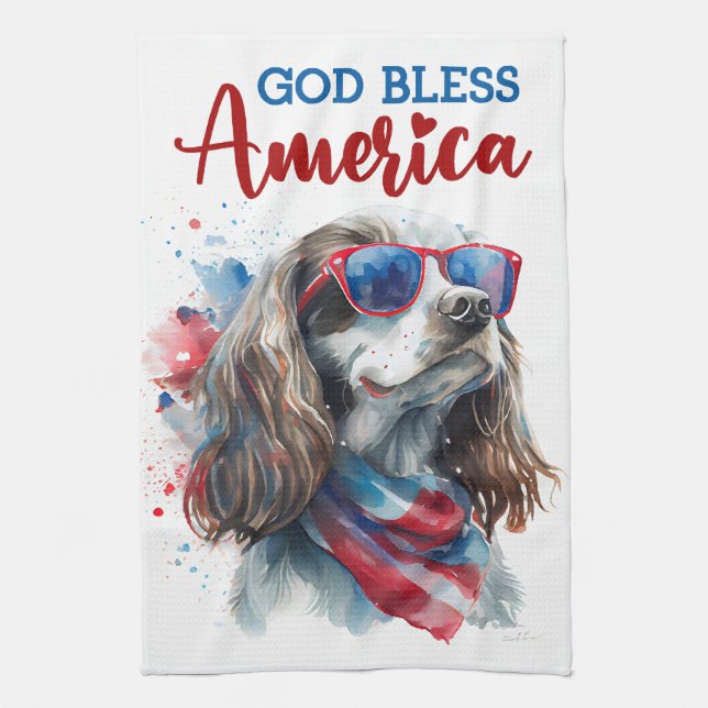 Patriotic Dog-Spaniel Kitchen Towel (Vertical)
