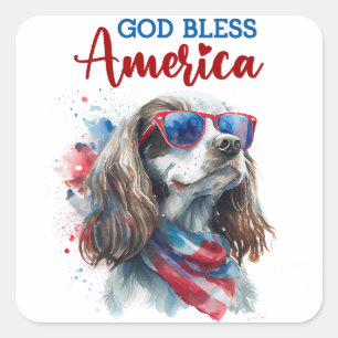 Patriotic Dog-Spaniel Square Sticker
